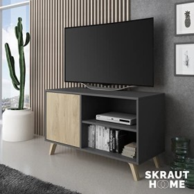 Skraut Home | Meuble TV pour Salon | 57 X 95 X 40 cm | Convient pour TV 32/40" | Modèle Wind 100 | Gris | Porte Pliante Coule