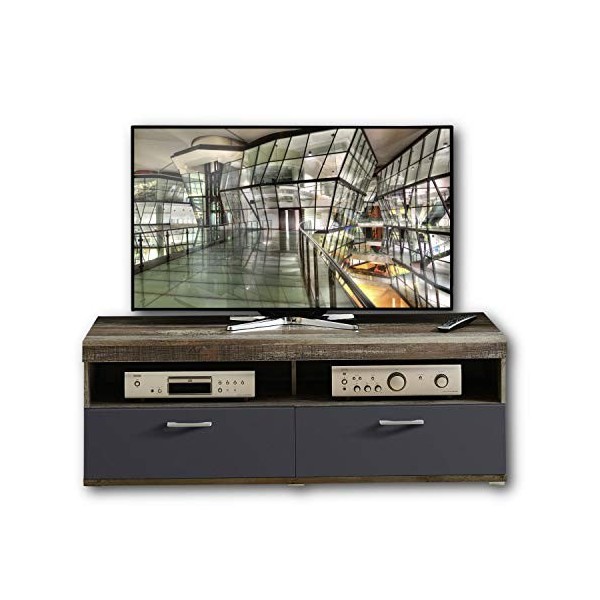 Stella Trading Crown X Meuble TV Aspect Bois Driftwood Graphite – Haute qualité pour Votre Salon, 140 x 50 x 48 cm