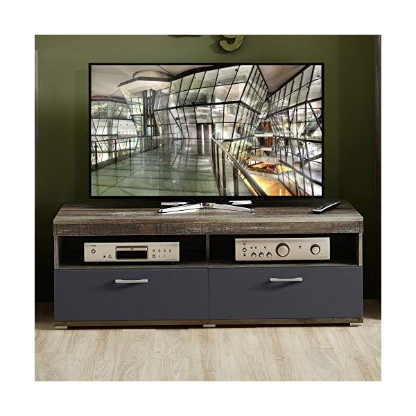 Stella Trading Crown X Meuble TV Aspect Bois Driftwood Graphite – Haute qualité pour Votre Salon, 140 x 50 x 48 cm