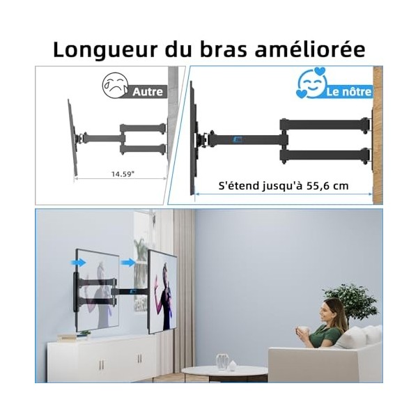 HOME VISION Support Mural TV 17-42 Pouces avec Extra Long Bras, Accroche TV Orientable et Inclinable, Fixation TV pour Petite