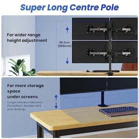 MounTeck Lot de 4 supports de moniteur pour écrans de 17 à 32" - Très longue barre - Inclinable et réglable en hauteur - 9 kg
