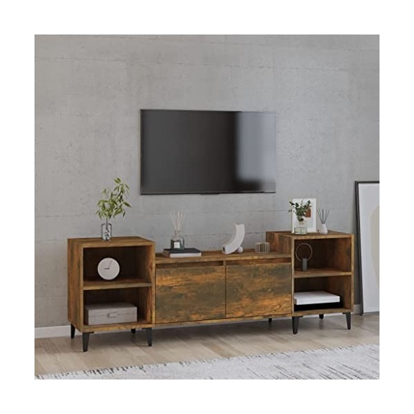 Meuble TV Chêne fumé 160x35x55 cm Bois dingénierie