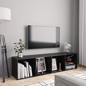 homiuse Meuble TV Noir 143x30x36 cm Aggloméré Bibliothèque Style Classique Support de TV Table TV Meuble Salon Armoire TV Cha
