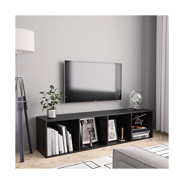 homiuse Meuble TV Noir 143x30x36 cm Aggloméré Bibliothèque Style Classique Support de TV Table TV Meuble Salon Armoire TV Cha