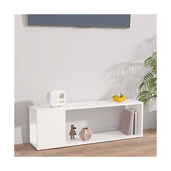 homiuse Meuble TV Blanc 102x41x44 cm Aggloméré Armoire TV Elégant et Classique Meuble de Télévision Support TV Décoration Sal