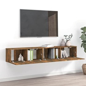 Ensemble de Meubles TV 2 pcs Chêne fumé Bois dingénierie - Banc TV, Meuble TV Suspendu, Convient pour Salon ou Chambre