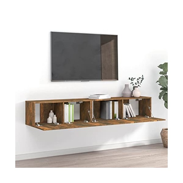 Ensemble de Meubles TV 2 pcs Chêne fumé Bois dingénierie - Banc TV, Meuble TV Suspendu, Convient pour Salon ou Chambre