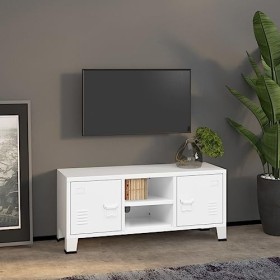 Meuble TV Industriel Blanc 105x35x42 cm Métal - Banc TV, Meuble TV Suspendu, Convient pour Salon ou Chambre