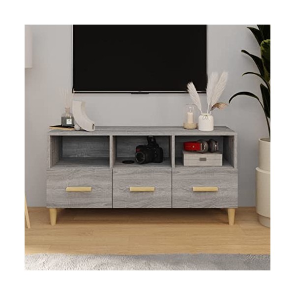 FIRBNUS Meuble TV Sonoma Gris 102x36x50 cm Bois dingénierie Armoire Stéréo Espace de Divertissement Dessus Robuste Armoire M