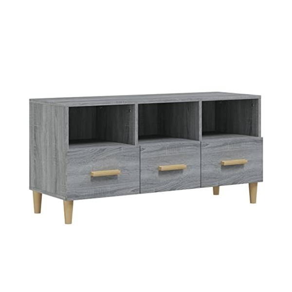 FIRBNUS Meuble TV Sonoma Gris 102x36x50 cm Bois dingénierie Armoire Stéréo Espace de Divertissement Dessus Robuste Armoire M