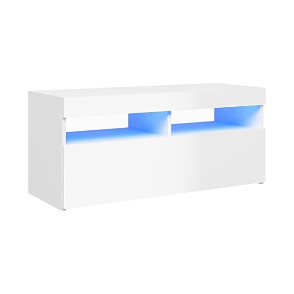 Hovothy Meuble TV avec Lumières LED RVB Blanc Brillant 90x35x40 cm Bois dingénierie Résistance à lhumidité Armoire Stéréo G