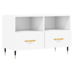 Hovothy Meuble TV Blanc 80x36x50 cm Bois dingénierie Unité Télévision avec Surface Lisse Tendance Meuble de Salon Space de D