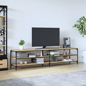 Hovothy Meuble TV Chêne Sonoma 200x30x50 cm Bois dingénierie et Métal Vintage Meuble Multimédia Décoration Pièce Grand Espac