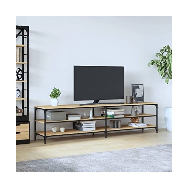Hovothy Meuble TV Chêne Sonoma 200x30x50 cm Bois dingénierie et Métal Vintage Meuble Multimédia Décoration Pièce Grand Espac