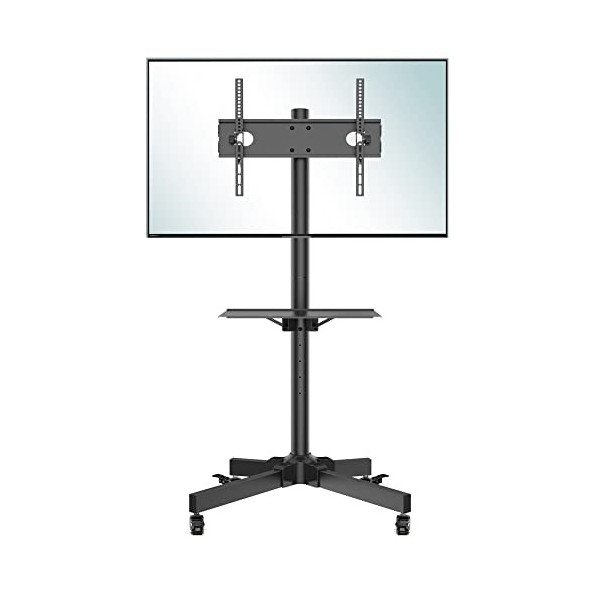 BONTEC Support TV roulettes Chariot Meuble TV pour Ecran de 23-60 Pouces Plasma/LCD/LED, Hauteur Réglable de 800-1500 mm avec