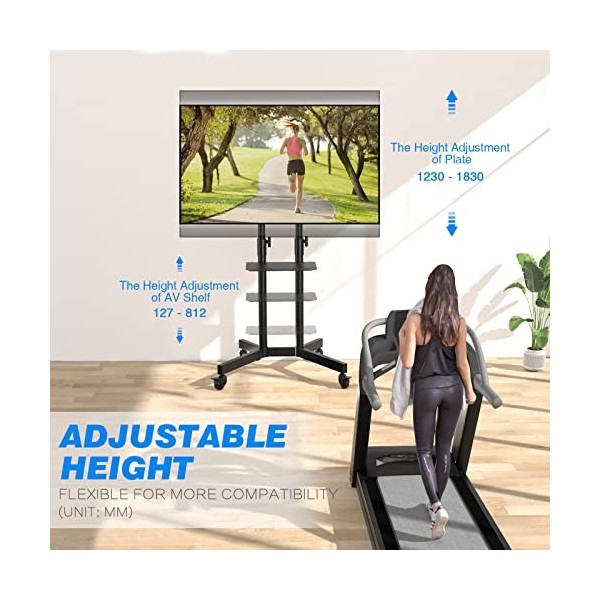 RFIVER Support TV sur Pied Roulant, Meuble/Support TV roulettes Mobile pour Télévision Plasma/LCD/LED/OLED de 32-80 Pouces, P