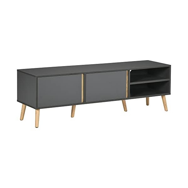 HOMCOM Meuble TV Banc TV pour télévision jusquà 55 Pouces Design scandinave 2 Portes 2 niches avec Passe-câbles 150 x 35 x 4