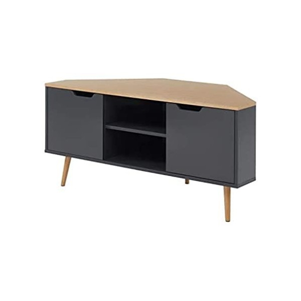 BAÏTA Meuble TV dangle - Décor Blanc et chêne - Style Industriel - L 115 x P 55 x H 53,5cm - LYNA