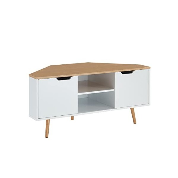 BAÏTA Meuble TV dangle - Décor Blanc et chêne - Style Industriel - L 115 x P 55 x H 53,5cm - LYNA