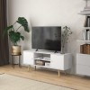 HOMCOM Meuble TV Banc TV Style scandinave 2 Portes 2 niches Pieds en Bois pin Panneaux Blanc - 120 x 34 x 50 cm