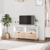 HOMCOM Meuble TV Bas sur Pieds Style scandinave 2 tiroirs Coloris chêne Clair Blanc