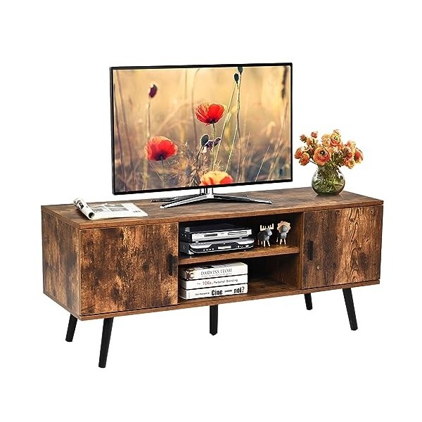 COSTWAY Meuble TV avec 2 Portes et 2 Étagères en Bois pour Salon, Chambre, 120 x 40 x 50,5 CM, Style Industriel, Marron Rusti