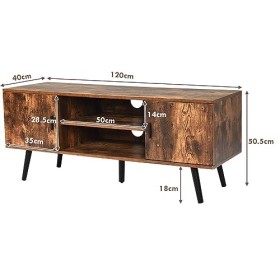 COSTWAY Meuble TV avec 2 Portes et 2 Étagères en Bois pour Salon, Chambre, 120 x 40 x 50,5 CM, Style Industriel, Marron Rusti
