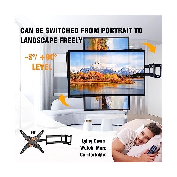 FORGER Mount Paysage au Portrait 109CM Long Reach Full Motion TV Support Mural avec Bras articulés, pivotants Incline la Rota