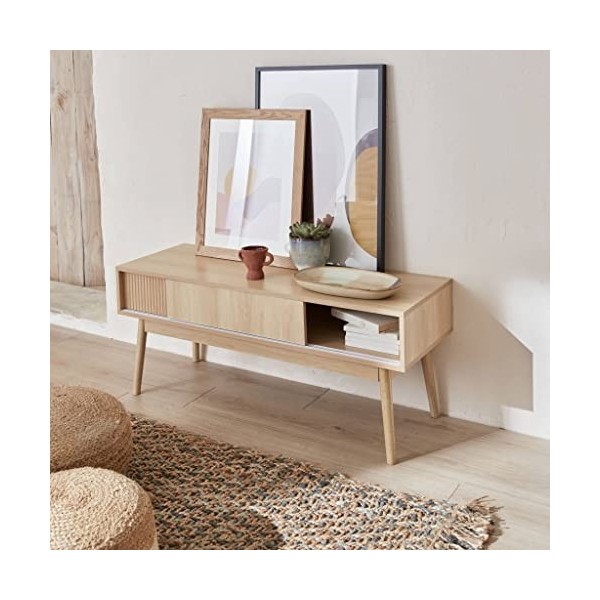 Alices Home - Meuble TV décor Bois. 2 Portes coulissantes L 115 x l 40 x H 48cm - Linear