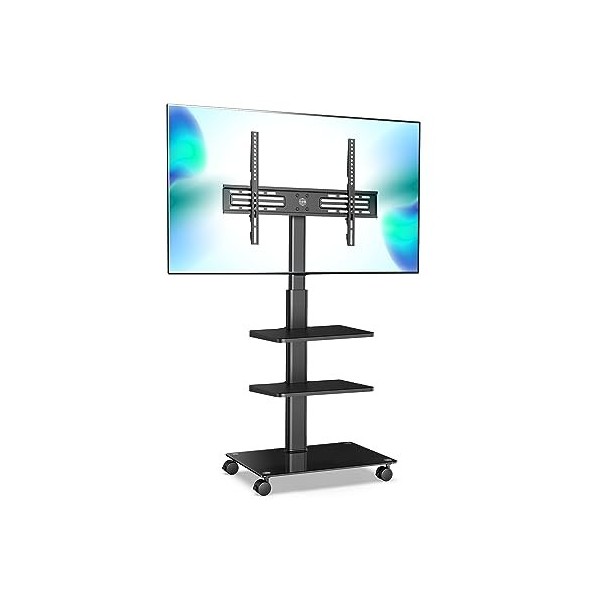 FITUEYES Support TV roulettes pour Ecran de 32 à 60 Pouces Hauteur et Angle Réglable VESA Max.600x400mm Charge 30KG 2 étagèr