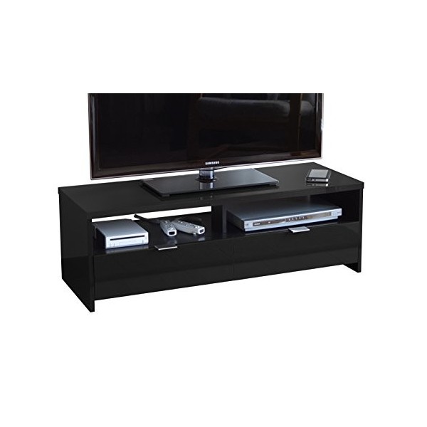 Berlioz Creations Banco / Edison Meuble TV, Noir brillant, 110 x 41 x 38 cm, Fabrication 100% Française