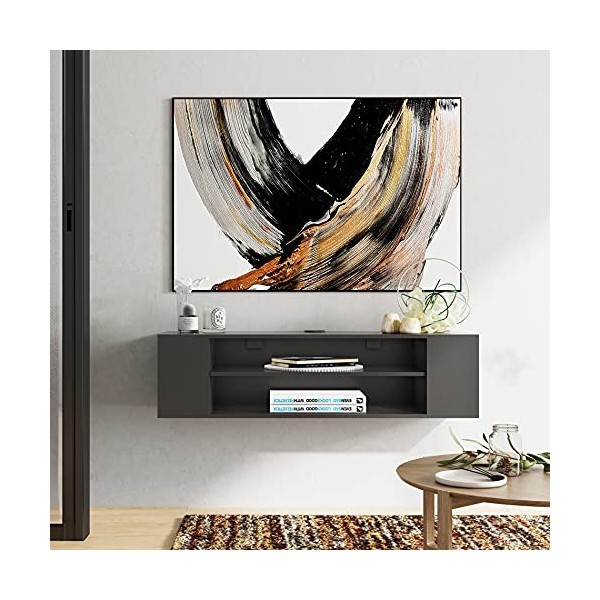WAMPAT W15U3100B Meuble TV flottant avec 4 rangements pour salon, centre de divertissement 100 x 30 x 26 cm