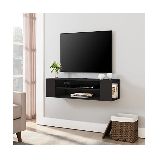 WAMPAT W15U3100B Meuble TV flottant avec 4 rangements pour salon, centre de divertissement 100 x 30 x 26 cm