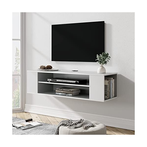 WAMPAT Meuble TV Flottant Etagère Centre de Divertissement TV Etagère Murale Meuble Console Multimédia pour Rangement sous la