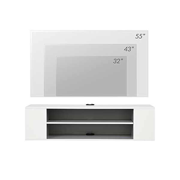 WAMPAT Meuble TV Flottant Etagère Centre de Divertissement TV Etagère Murale Meuble Console Multimédia pour Rangement sous la