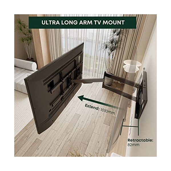 PUTORSEN 101 cm Support Mural TV à Bras articulé très Long, Compatible avec écrans&nbsp;43-80", Mouvement Complet avec Bras Capabl