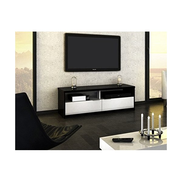 Berlioz Creations Banco / Edison Meuble TV, Noir brillant et blanc, 110 x 41 x 38 cm, Fabrication 100% Française