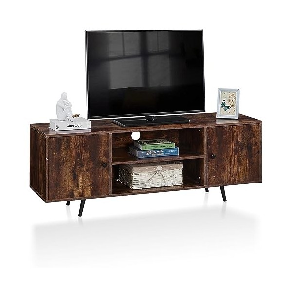 TUKAILAi Meuble TV industriel pour téléviseurs de 55 pouces 140 cm avec 2 portes, étagères de rangement, centre de divertisse