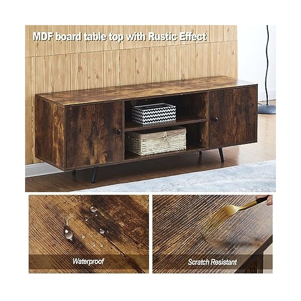 TUKAILAi Meuble TV industriel pour téléviseurs de 55 pouces 140 cm avec 2 portes, étagères de rangement, centre de divertisse
