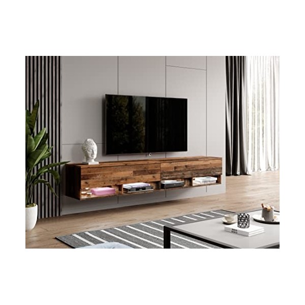 Furnix - Alyx - Meuble TV bas - 140 x 34 x 32&nbsp;cm l x H x P - Sans éclairage LED - 2 compartiments avec porte «&nbsp;Push-Click&nbsp;»