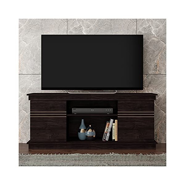 Caemmum Meuble TV 55 Pouces Wengé 2 Portes 4 Niches