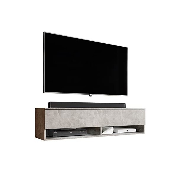 Furnix - Alyx - Meuble TV bas - 140 x 34 x 32&nbsp;cm l x H x P - Sans éclairage LED - 2 compartiments avec porte «&nbsp;Push-Click&nbsp;»