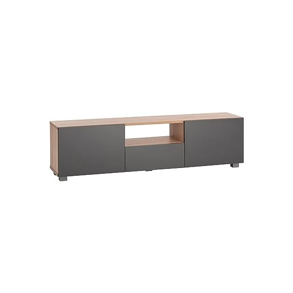 MyosHome - Meuble TV Salon Table pour Télévision Couleur Chêne et Gris 140 x 30 x 38 cm. Hera