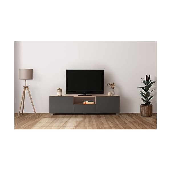 MyosHome - Meuble TV Salon Table pour Télévision Couleur Chêne et Gris 140 x 30 x 38 cm. Hera