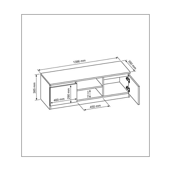 Meuble TV Blanc Mat avec 2 Étagères et 2 Portes, 140 cm, Meuble Tele, Meuble Bas à Poser sur Le Sol, Meubles de Salon