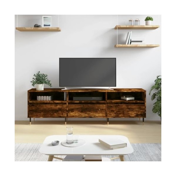 heybb Meuble TV chêne fumé 150x30x44,5 cm Bois dingénierie,Meuble Haut Salon,Meuble dangle TV,Meuble TV Étagère