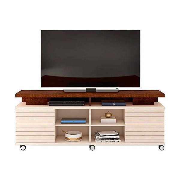 DJ Moveis Meuble TV 70 Pouces Maxi Blanc Ecru Wengé