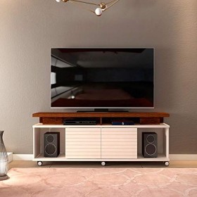 DJ Moveis Meuble TV 70 Pouces Maxi Blanc Ecru Wengé