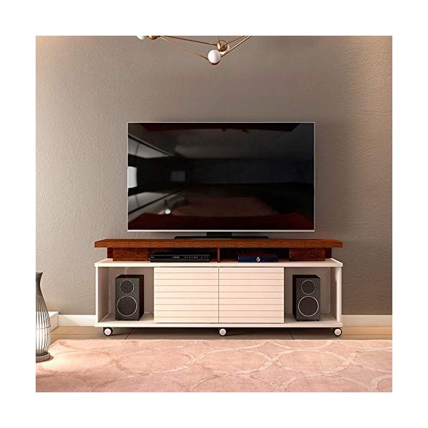 DJ Moveis Meuble TV 70 Pouces Maxi Blanc Ecru Wengé