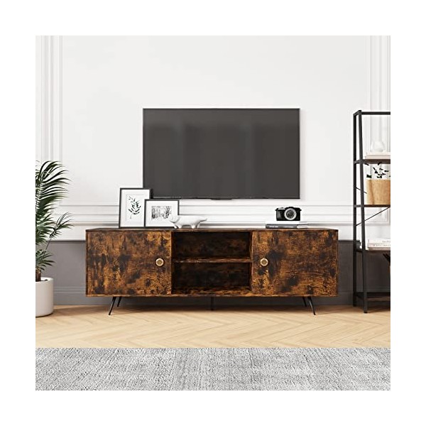 Novilla Meuble TV lndustriel,Banc TV pour Téléviseur jusquà 58 Pouces,avec Armoires, Tiroirs et Étagères,pour Salon, Chambre